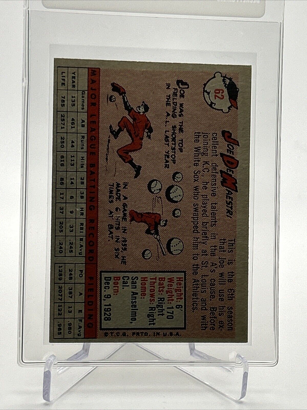 1958 Topps Joe DeMaestri Baseball Card #62 EX Quality #2 FREE SHIPPING