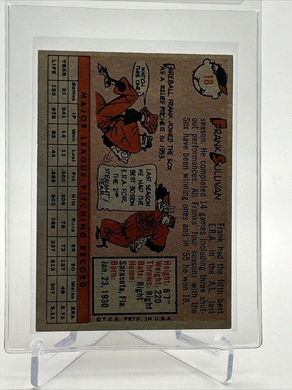 1958 Topps Frank Sullivan Baseball Card #18 EX Quality #3 FREE SHIPPING
