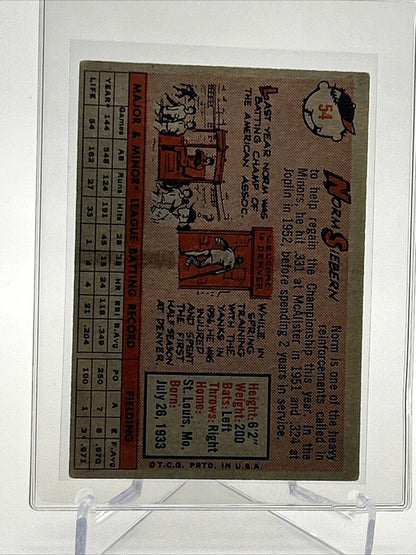 1958 Topps Norm Siebern Rookie Baseball Card #54 EX Quality #5 FREE SHIPPING