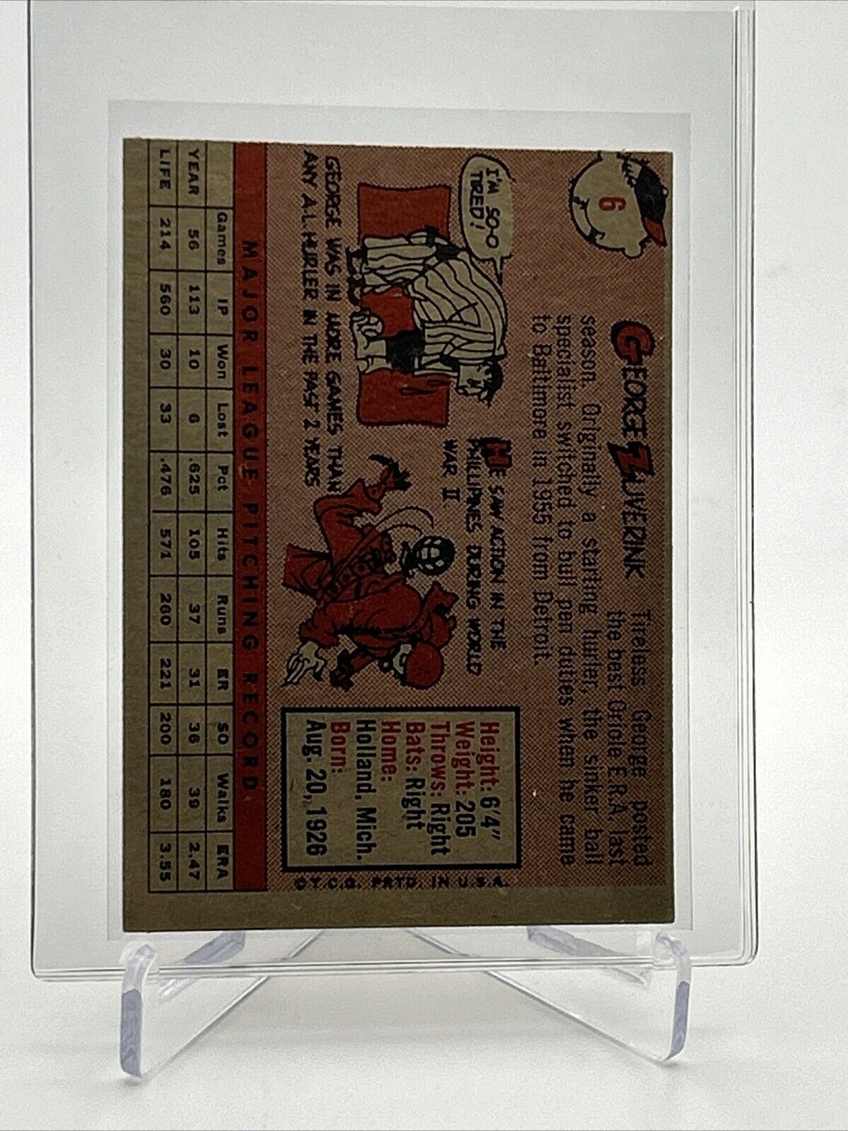 1958 Topps George Zuverink Baseball Card #6 EX Quality #2 FREE SHIPPING
