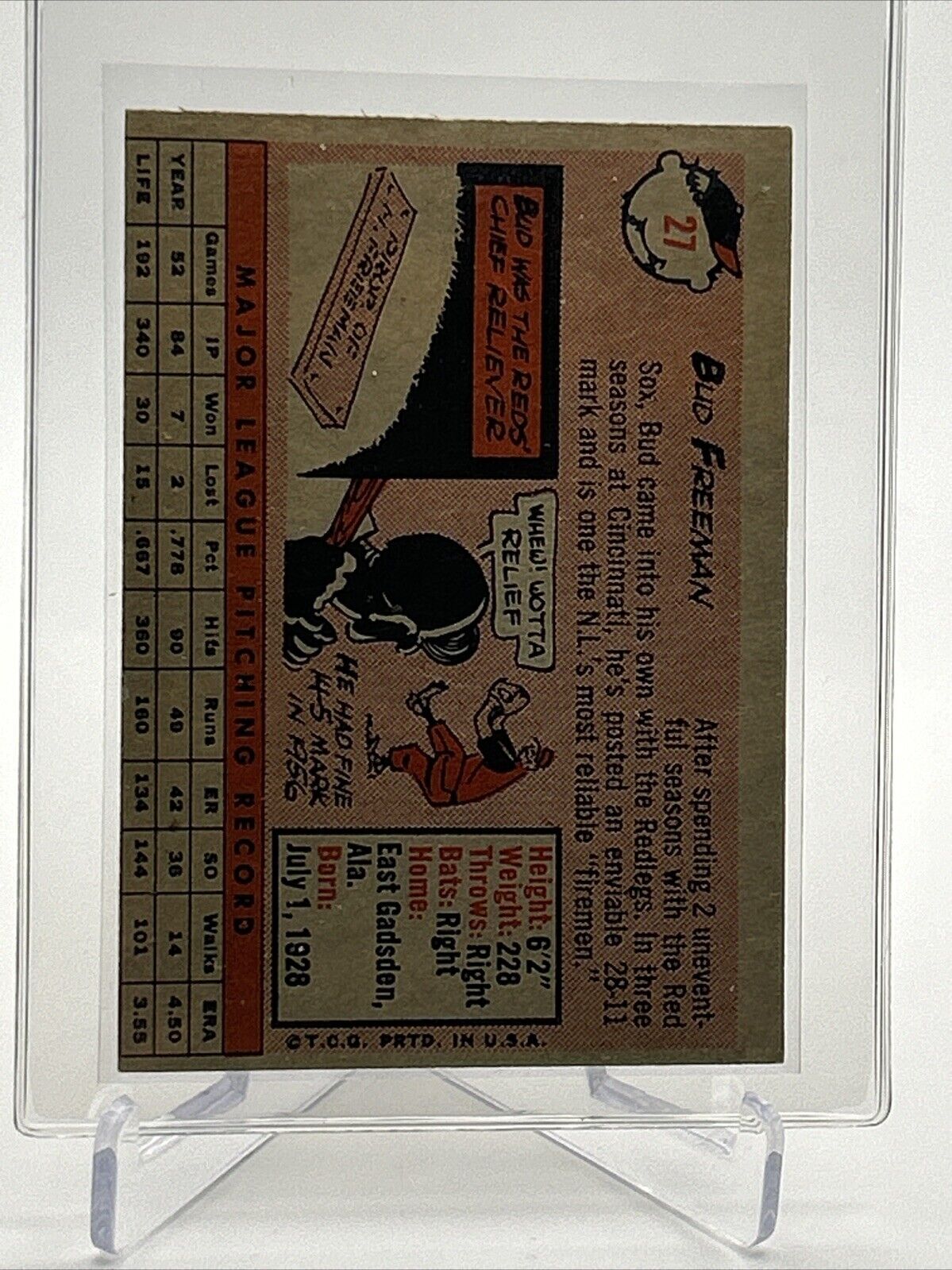 1958 Topps Bud Freeman Baseball Card #27 EX Quality #4 FREE SHIPPING