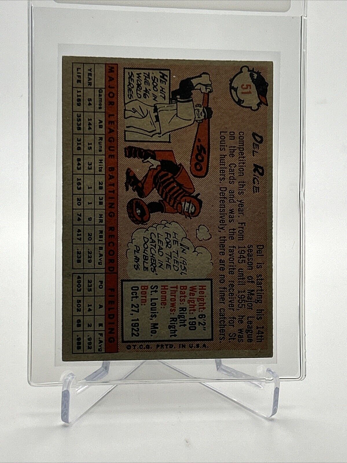 1958 Topps Del Rice Baseball Card #51 EX Quality #2 FREE SHIPPING