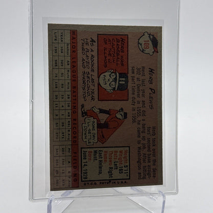 1958 Topps Herb Plews Baseball Card #109 EX Quality #6 FREE SHIPPING