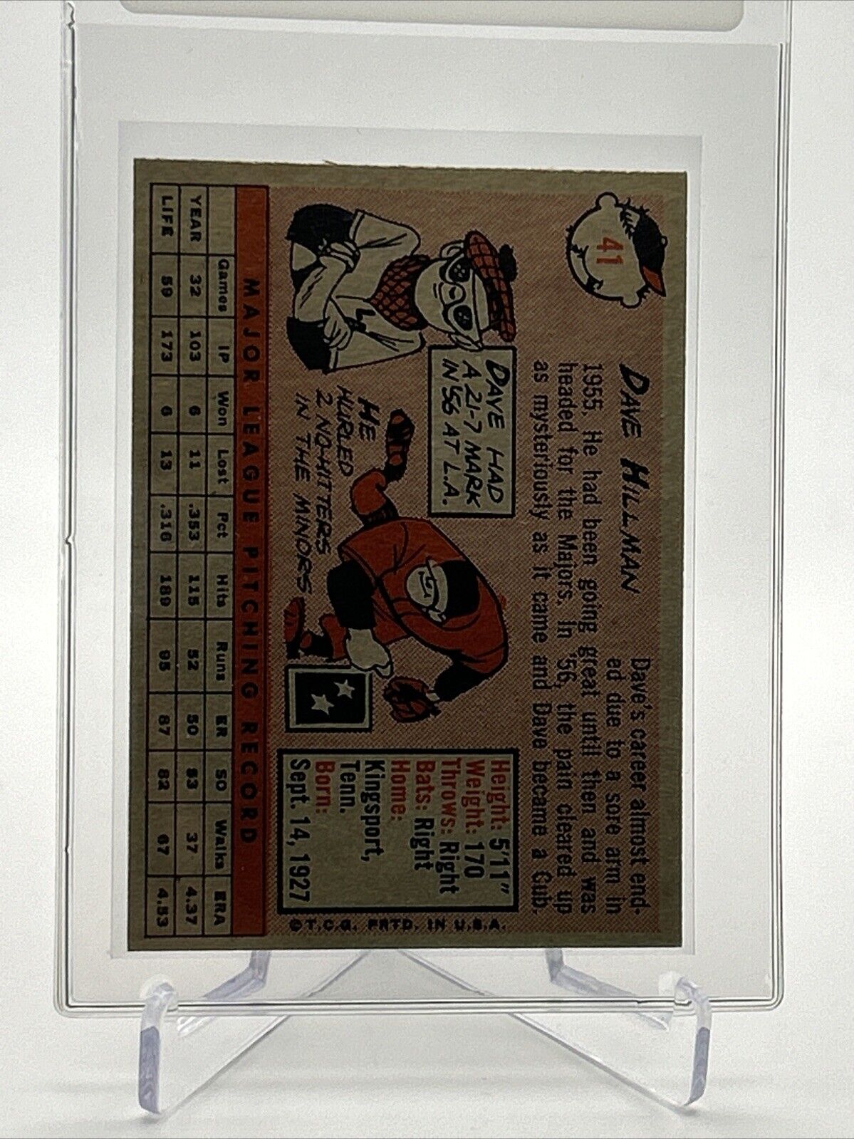 1958 Topps Dave Hillman Baseball Card #41 EX Quality #3 FREE SHIPPING