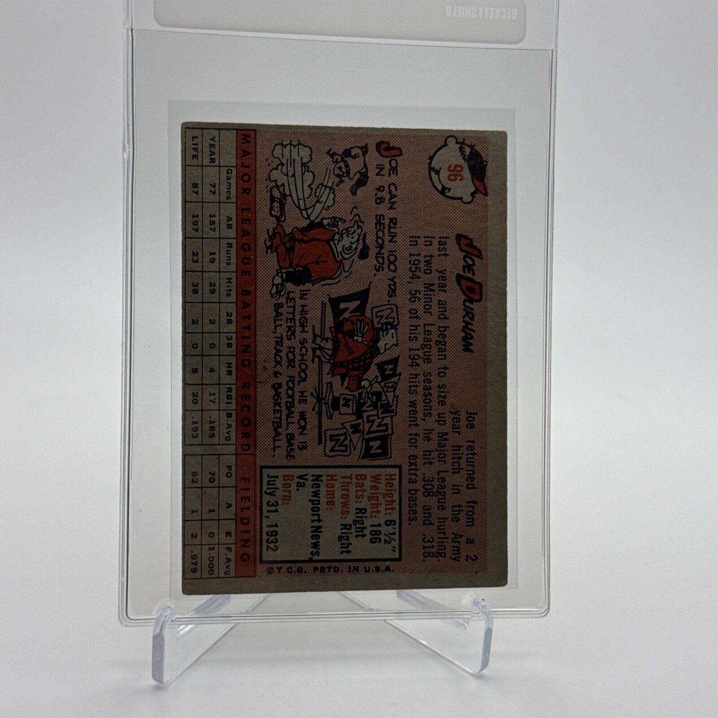 1958 Topps Joe Durham Rookie Baseball Card #96 EX Quality #2 FREE SHIPPING