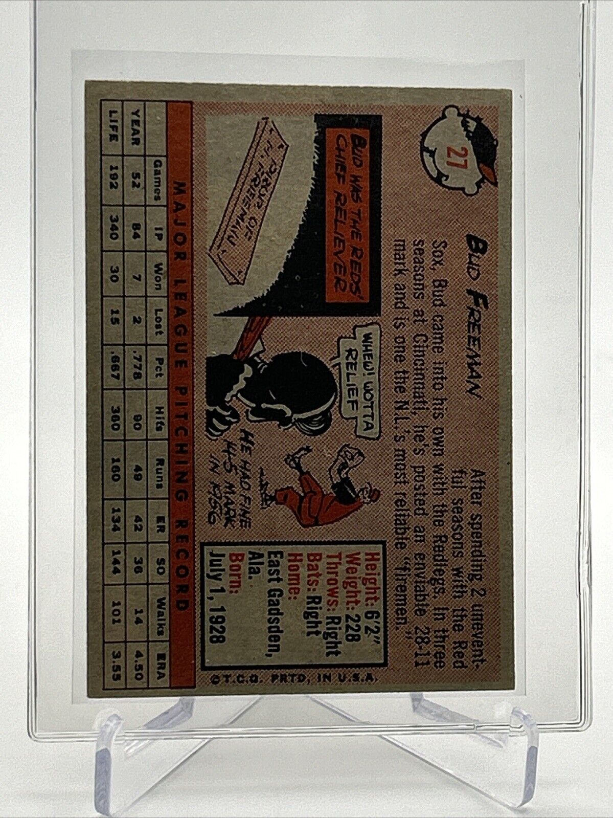 1958 Topps Bud Freeman Baseball Card #27 EX Quality #3 FREE SHIPPING