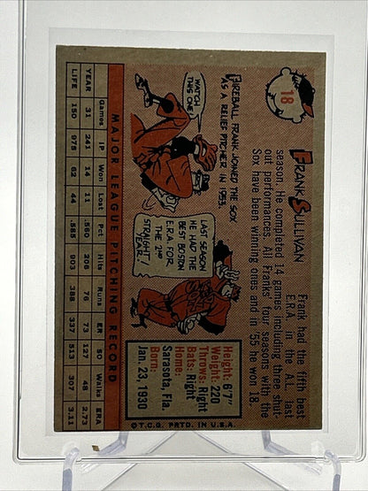 1958 Topps Frank Sullivan Baseball Card #18 EX Quality #2 FREE SHIPPING