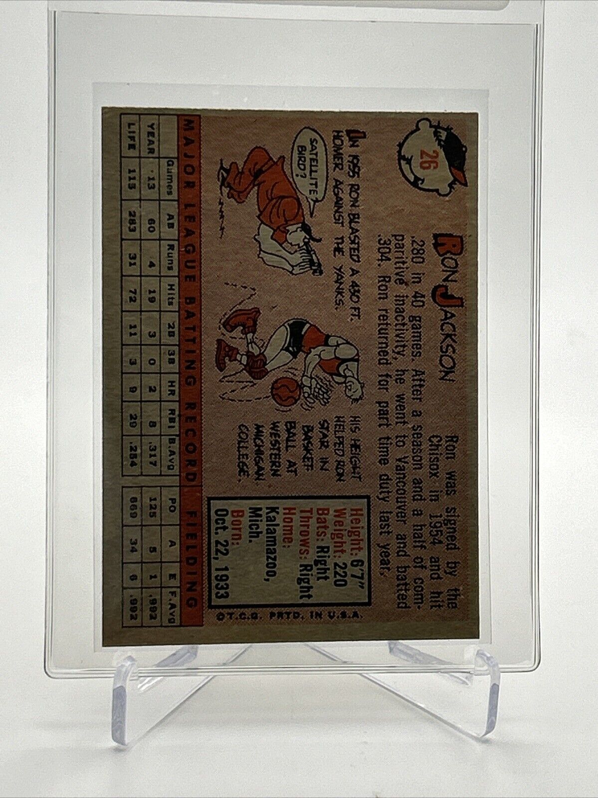 1958 Topps Ron Jackson Baseball Card #26 EX Quality #3 FREE SHIPPING