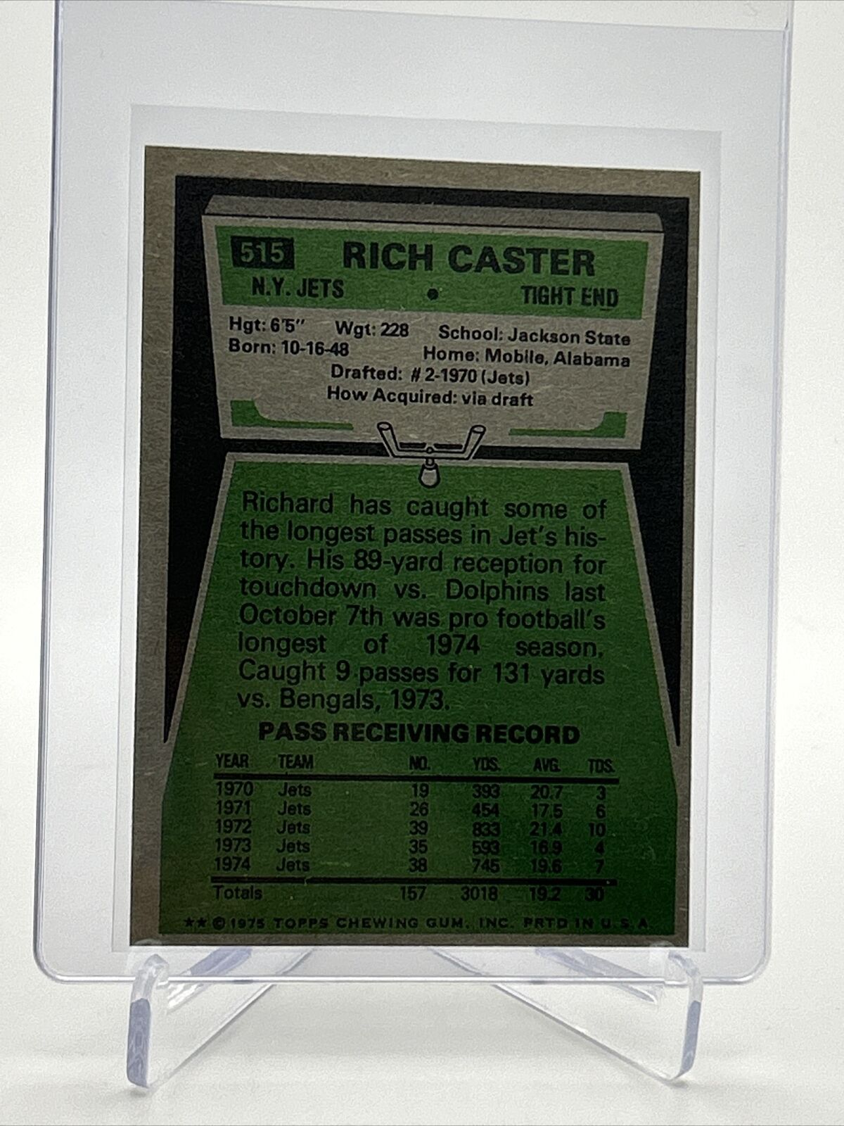 1975 Topps Richard Caster Football Card #515 NM Quality FREE SHIPPING