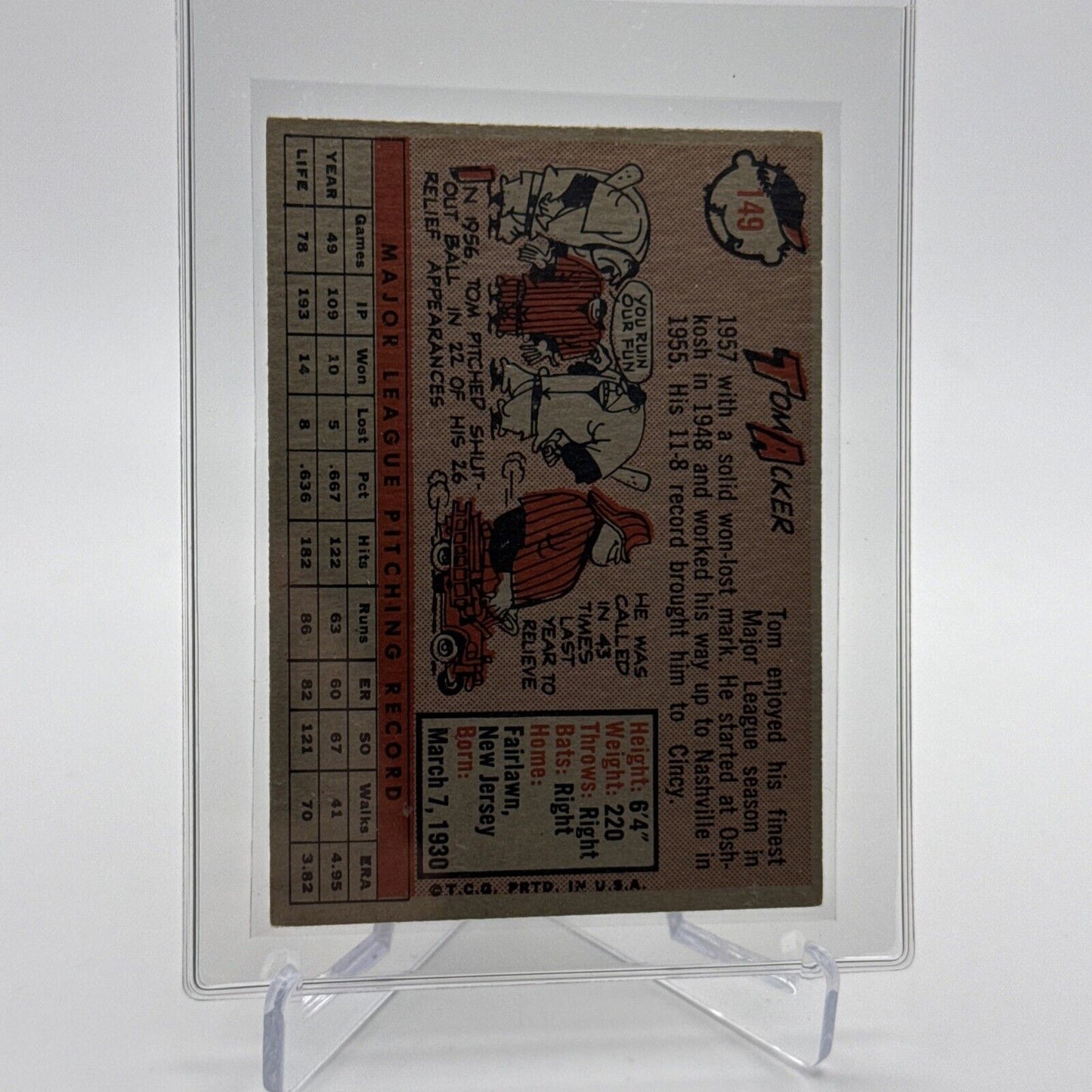 1958 Topps Tom Acker Baseball Card #149 EX Quality #2 FREE SHIPPING
