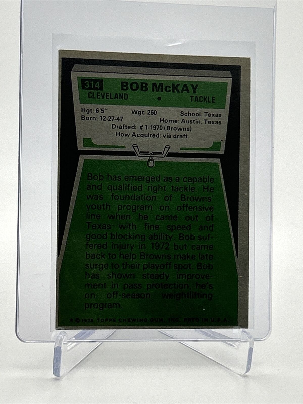1975 Topps Bob McKay Football Card #314 NM Quality FREE SHIPPING