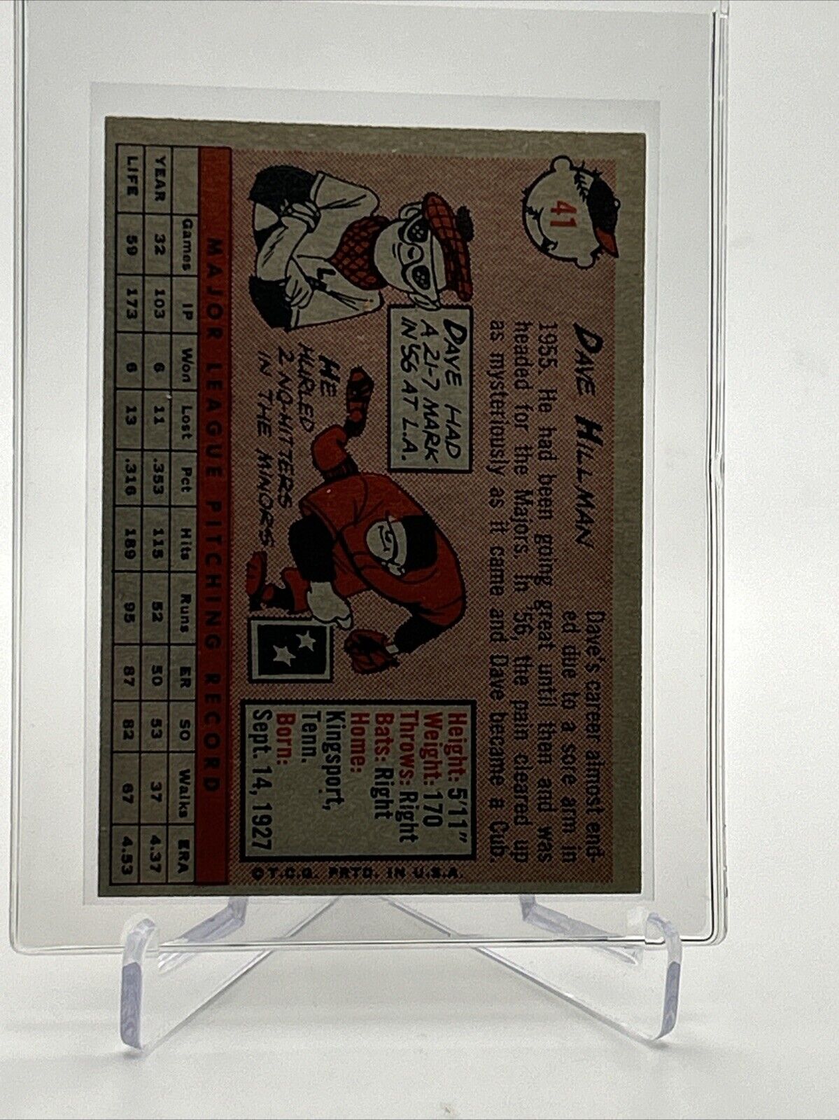 1958 Topps Dave Hillman Baseball Card #41 EX Quality #2 FREE SHIPPING