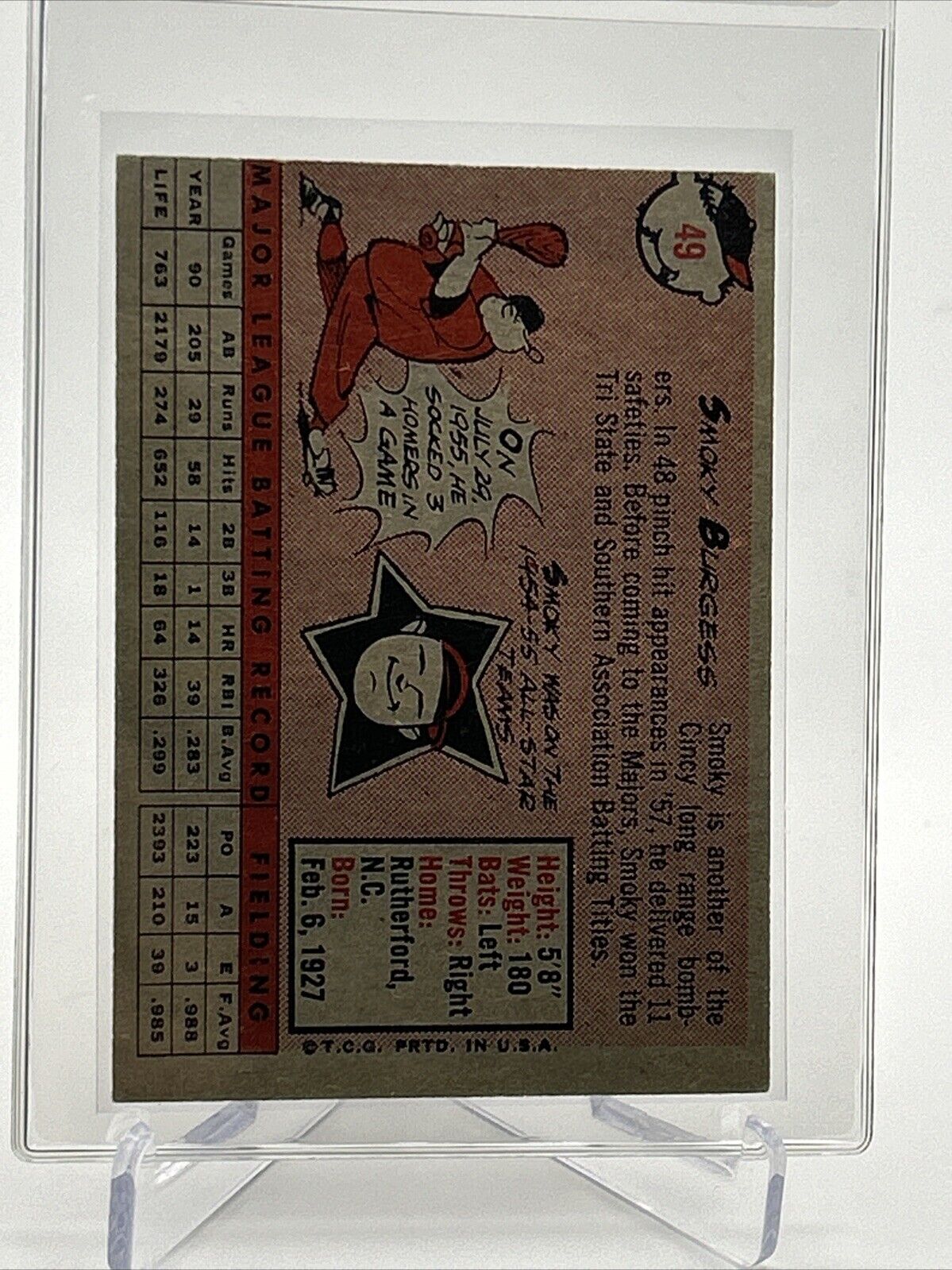 1958 Topps Smoky Burgess Baseball Card #49 EX Quality #4 FREE SHIPPING