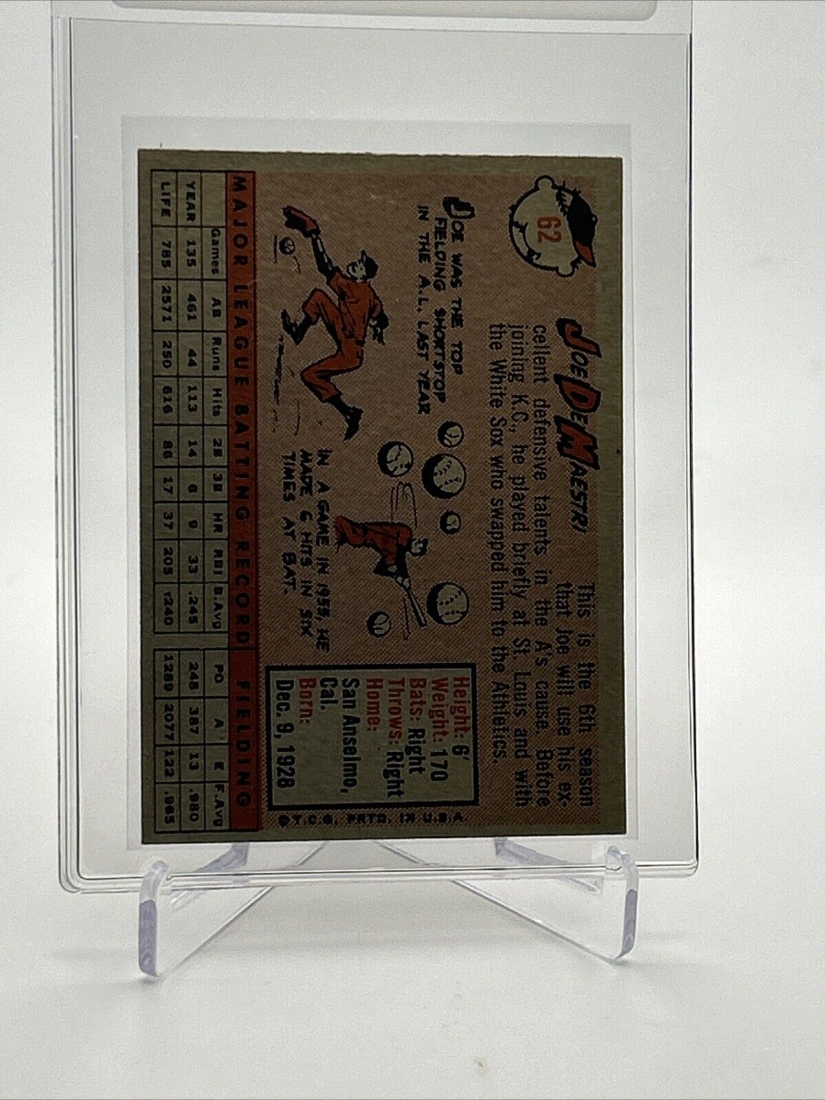 1958 Topps Joe DeMaestri Baseball Card #62 EX Quality #3 FREE SHIPPING