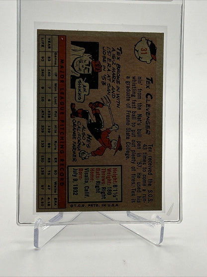 1958 Topps Tex Clevenger Rookie Baseball Card #31 EX Quality #5 FREE SHIPPING