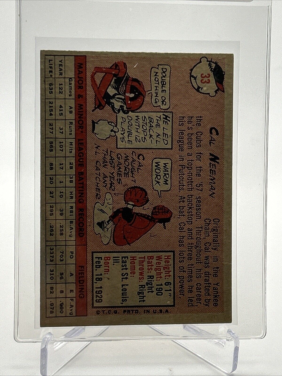 1958 Topps Cal Neeman Baseball Card #33 EX Quality #2 FREE SHIPPING