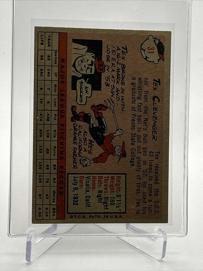 1958 Topps Tex Clevenger Rookie Baseball Card #31 EX Quality #3 FREE SHIPPING