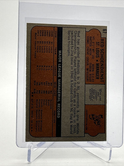 1972 Topps Red Schoendienst Baseball Card #67 EX Quality FREE SHIPPING