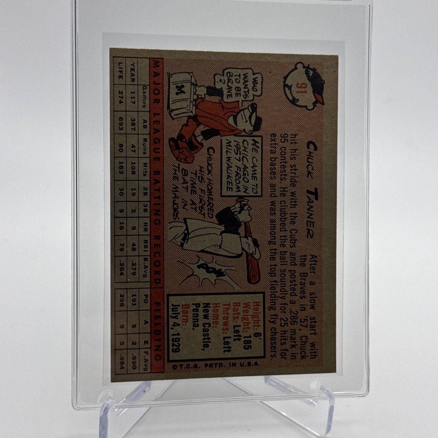 1958 Topps Chuck Tanner Baseball Card #91 EX Quality #3 FREE SHIPPING