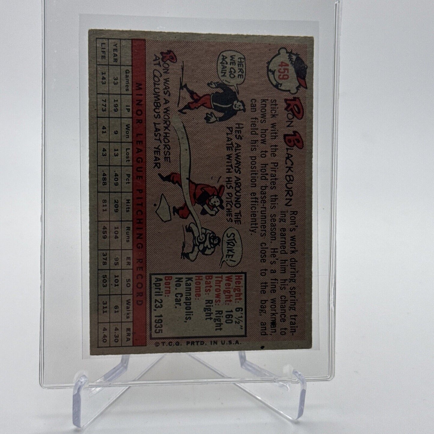 1958 Topps Ron Blackburn Rookie Baseball Card #459 EX Quality #2 FREE SHIPPING