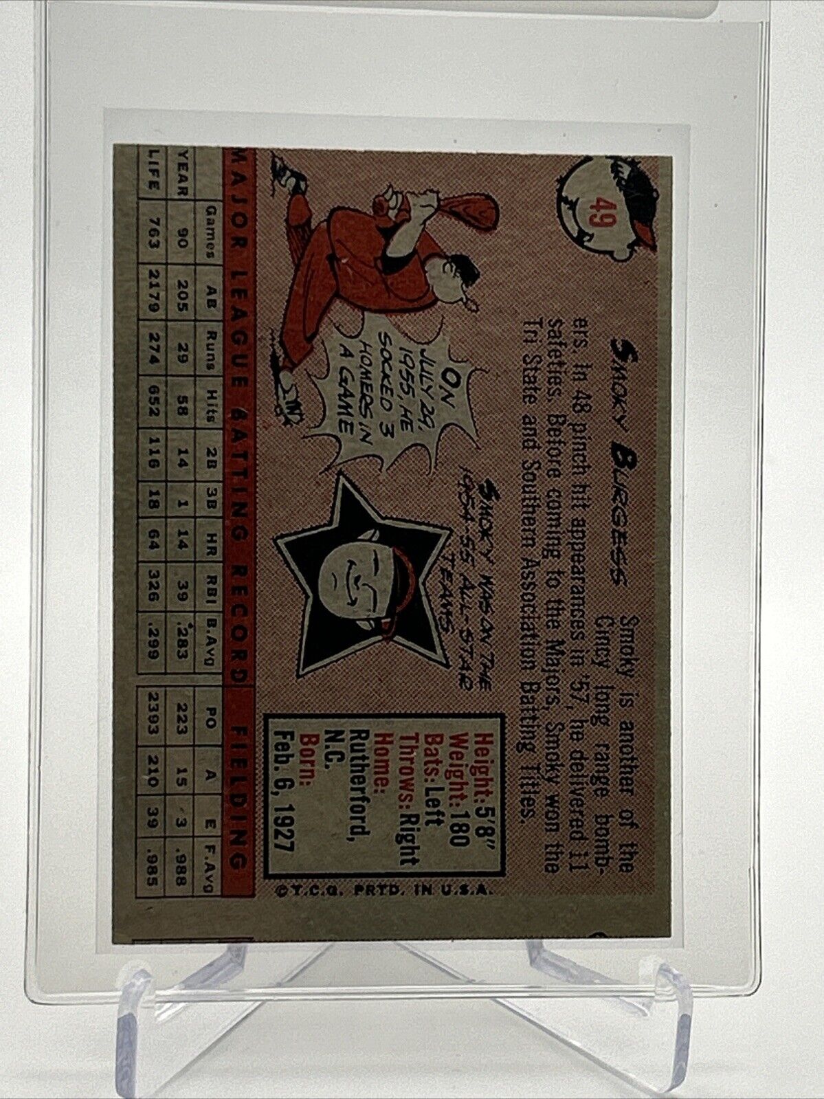 1958 Topps Smoky Burgess Baseball Card #49 EX Quality #3 FREE SHIPPING