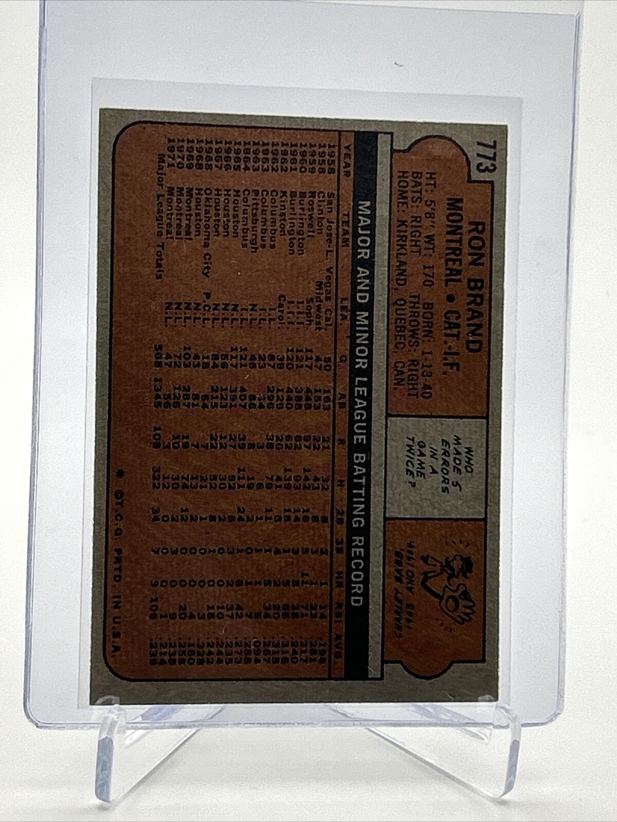 1972 Topps Ron Brand Baseball Card #773 VG-EX Quality FREE SHIPPING