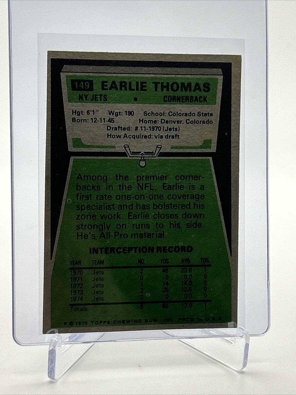 1975 Topps Earlie Thomas Football Card #149 NM Quality FREE SHIPPING