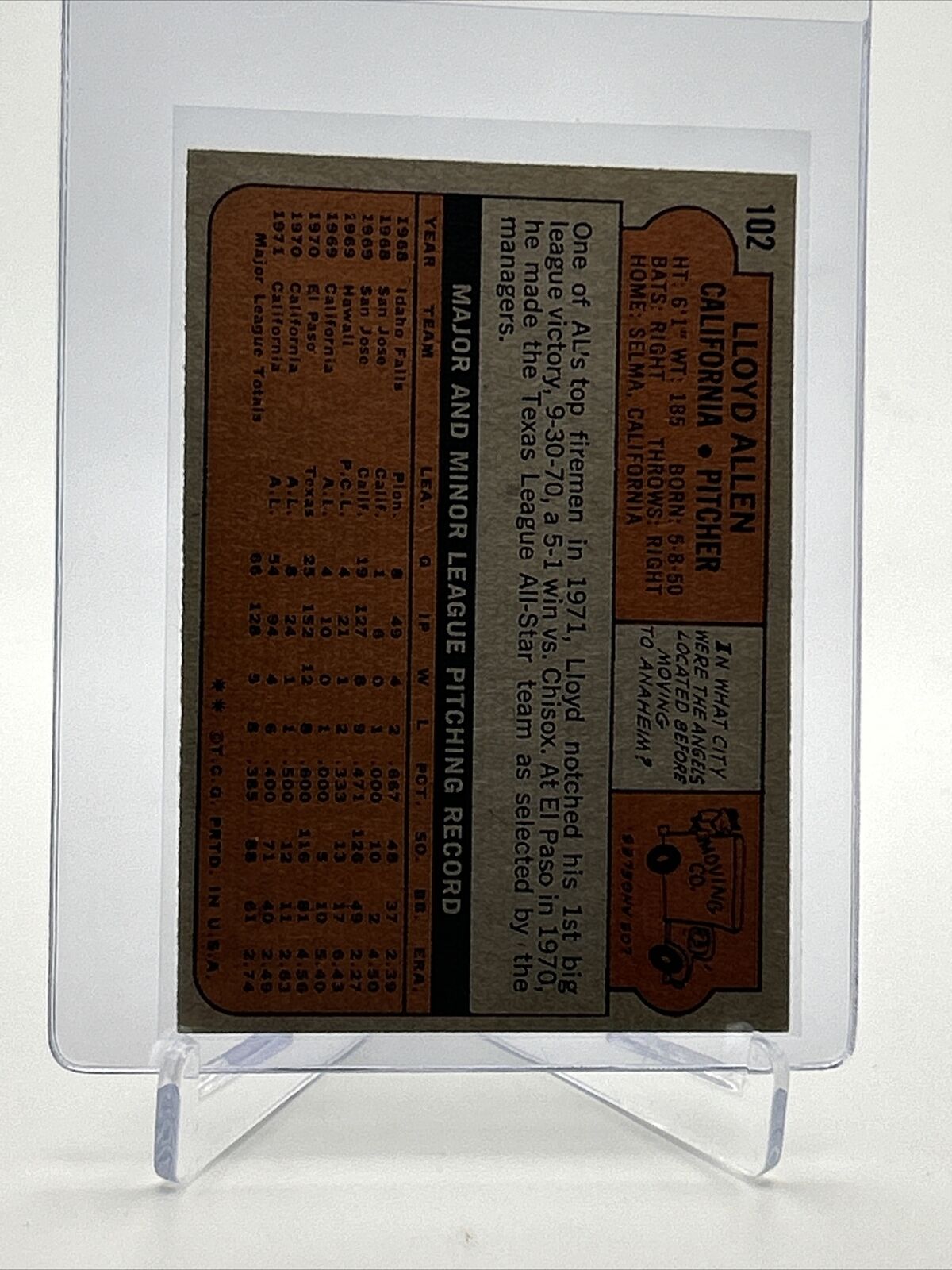 1972 Topps Lloyd Allen Baseball Card #102 EX Quality FREE SHIPPING