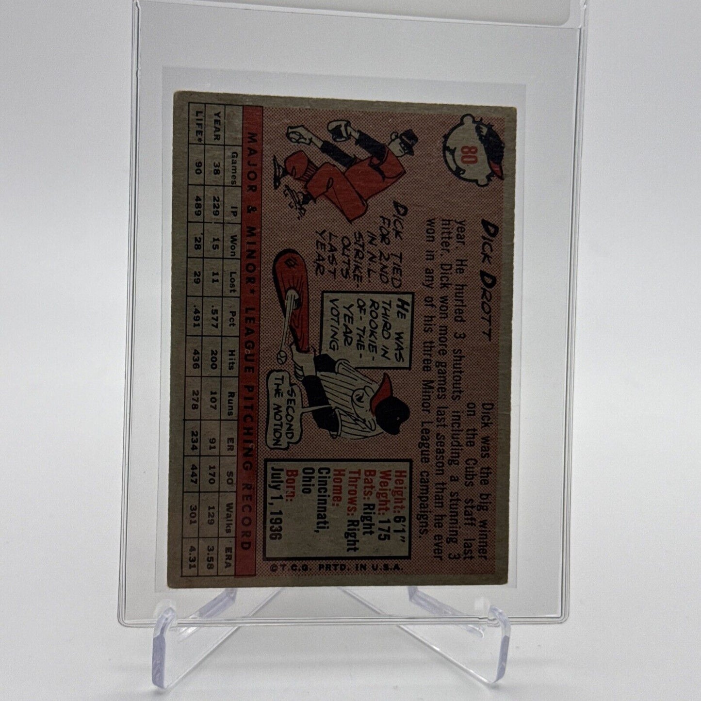 1958 Topps Dick Drott Baseball Card #80 EX Quality #3 FREE SHIPPING