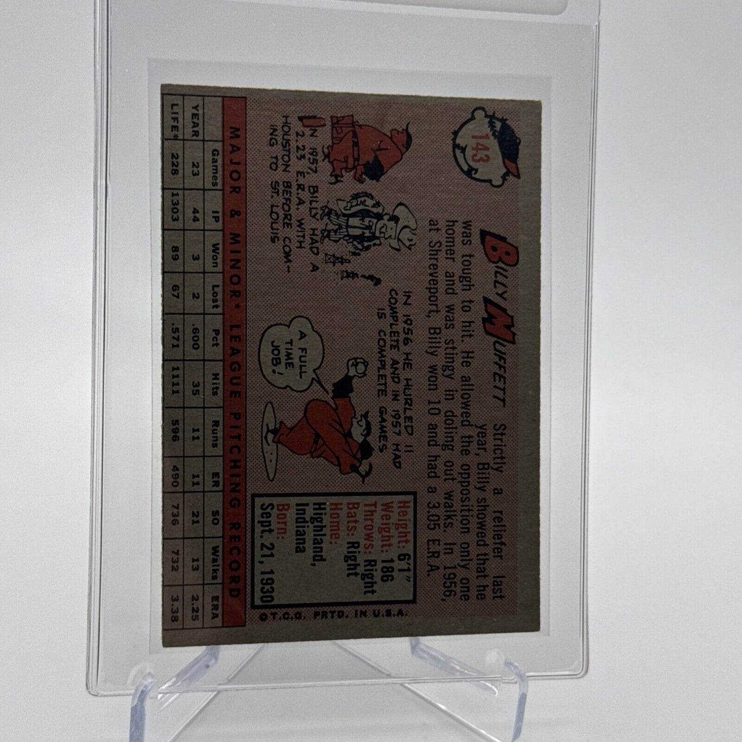 1958 Topps Billy Muffett Baseball Card #143 EX Quality #3 FREE SHIPPING