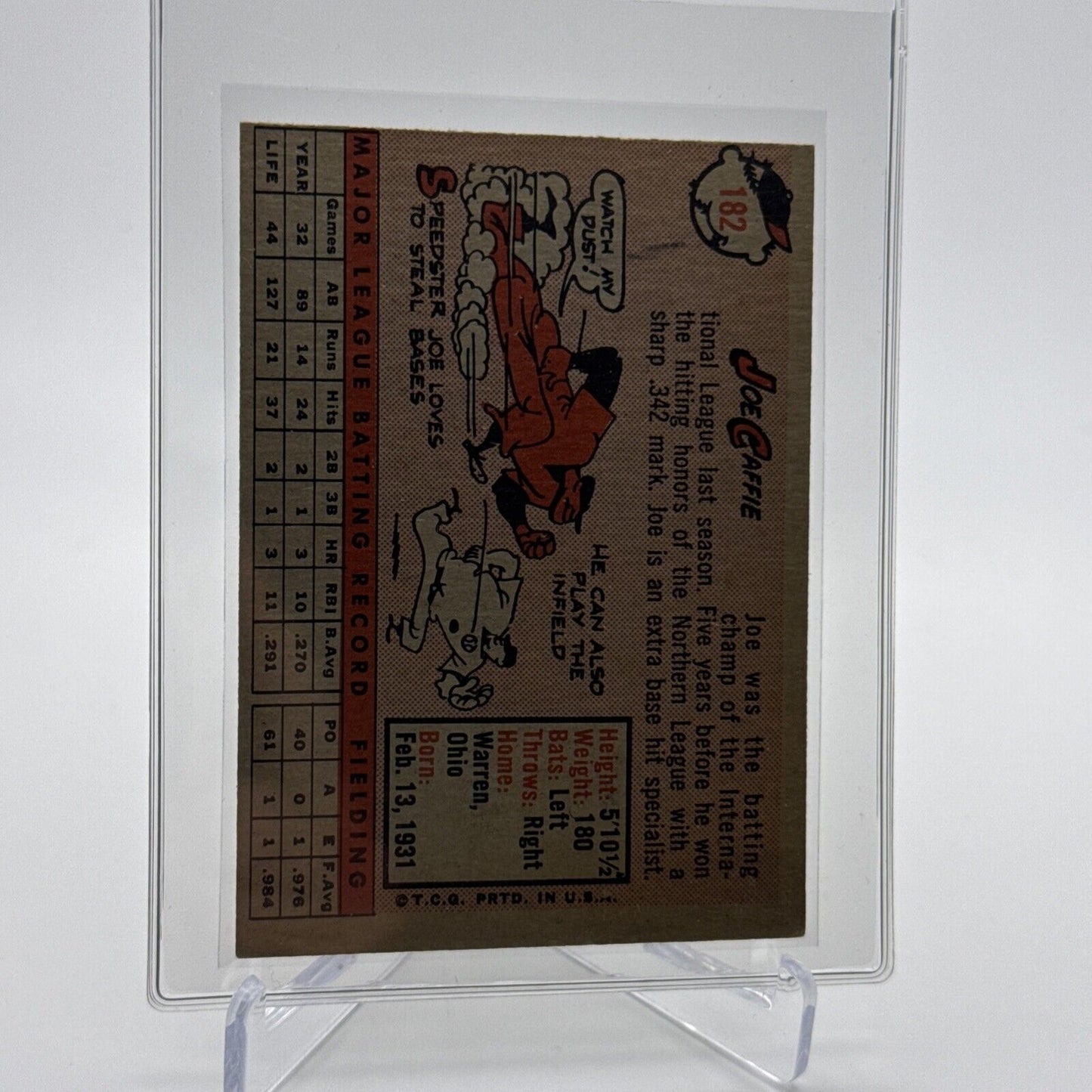 1958 Topps Joe Caffie Baseball Card #182 EX Quality FREE SHIPPING