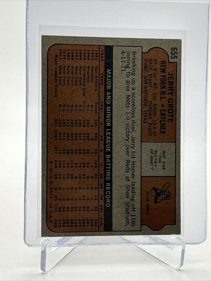 1972 Topps Jerry Grote Baseball Card #655 VG-EX Quality FREE SHIPPING