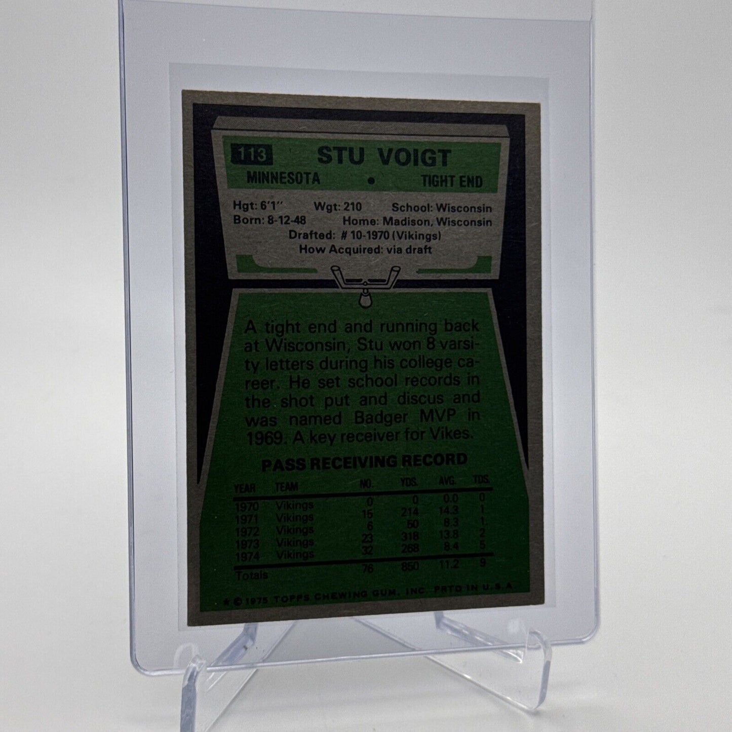 1975 Topps Stu Voigt Football Card #113 NM Quality FREE SHIPPING