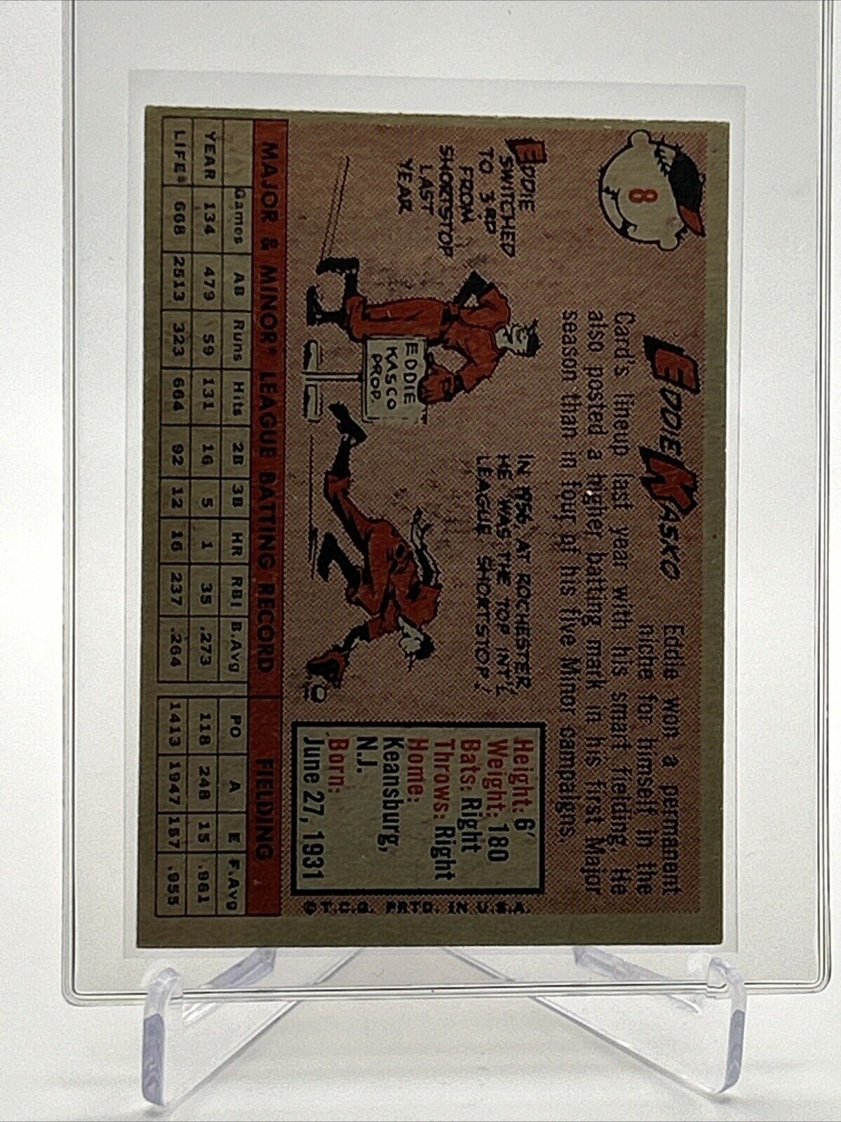 1958 Topps Eddie Kasko Baseball Card #8 EX Quality #4 FREE SHIPPING