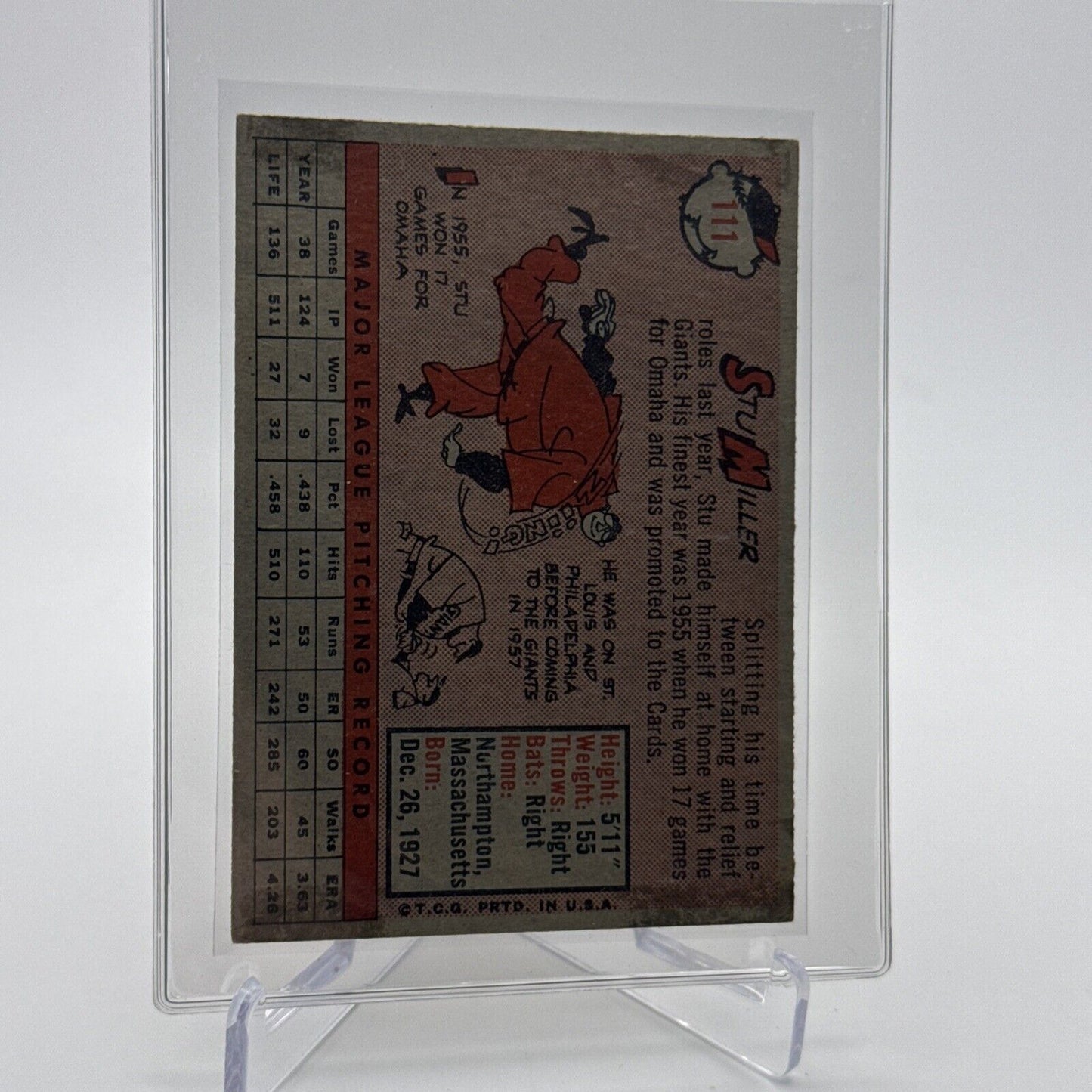 1958 Topps Stu Miller Baseball Card #111 EX Quality #3 FREE SHIPPING