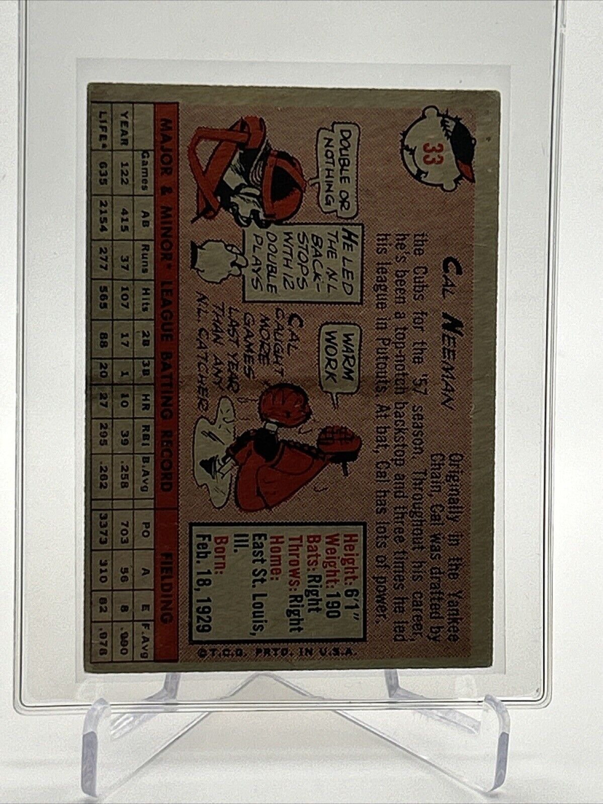 1958 Topps Cal Neeman Baseball Card #33 EX Quality #3 FREE SHIPPING