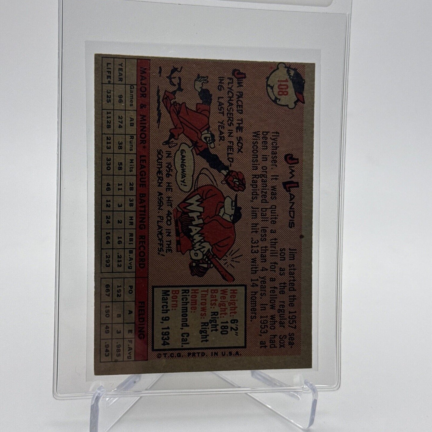 1958 Topps Jim Landis Baseball Card #108 EX Quality #3 FREE SHIPPING