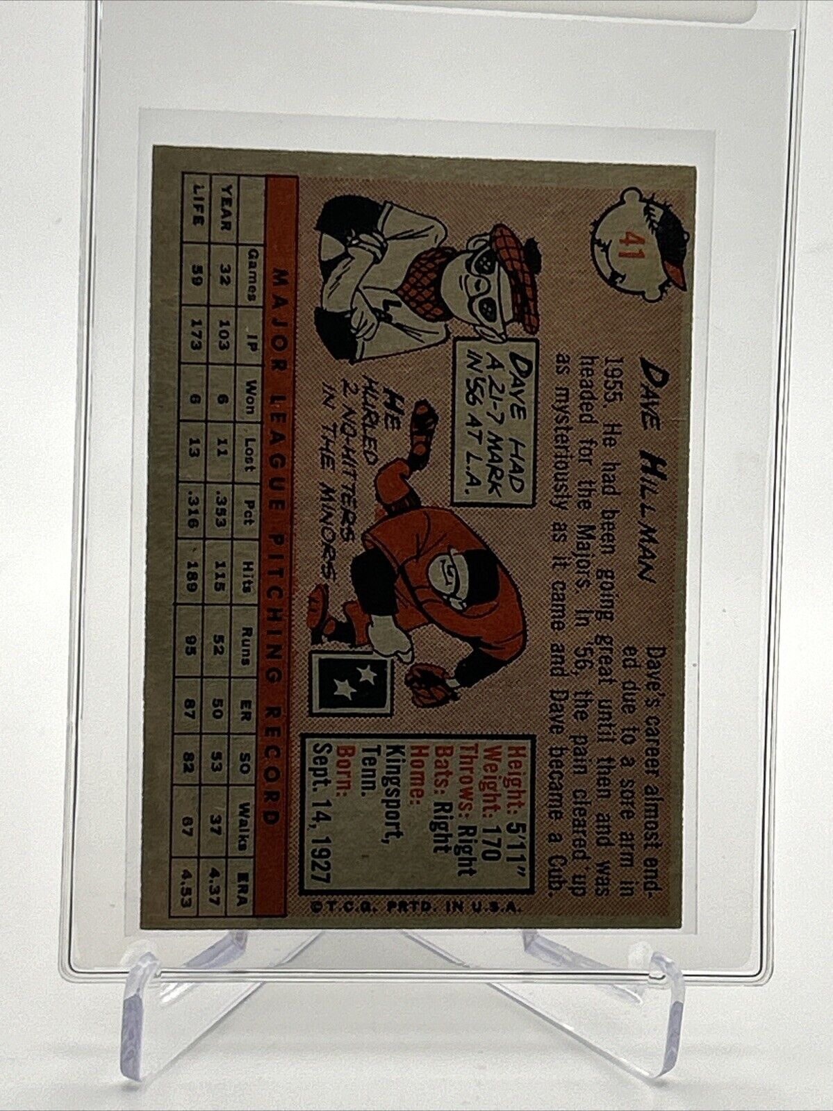 1958 Topps Dave Hillman Baseball Card #41 EX Quality #4 FREE SHIPPING