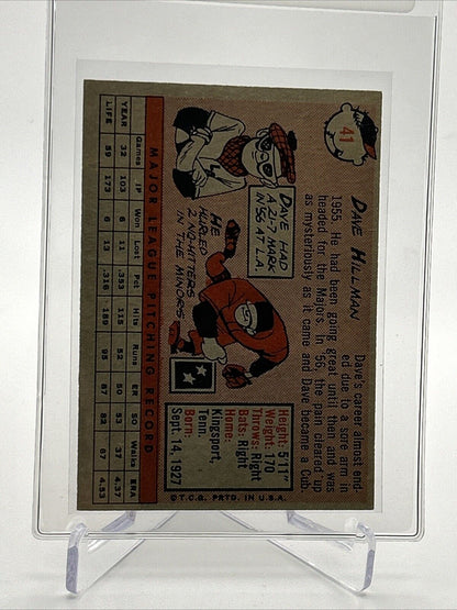 1958 Topps Dave Hillman Baseball Card #41 EX Quality #4 FREE SHIPPING