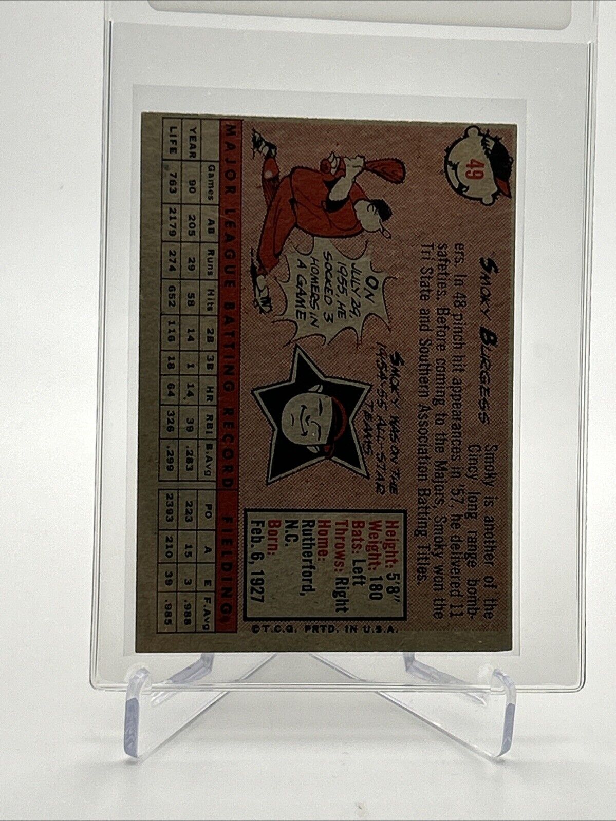 1958 Topps Smoky Burgess Baseball Card #49 EX Quality #2 FREE SHIPPING