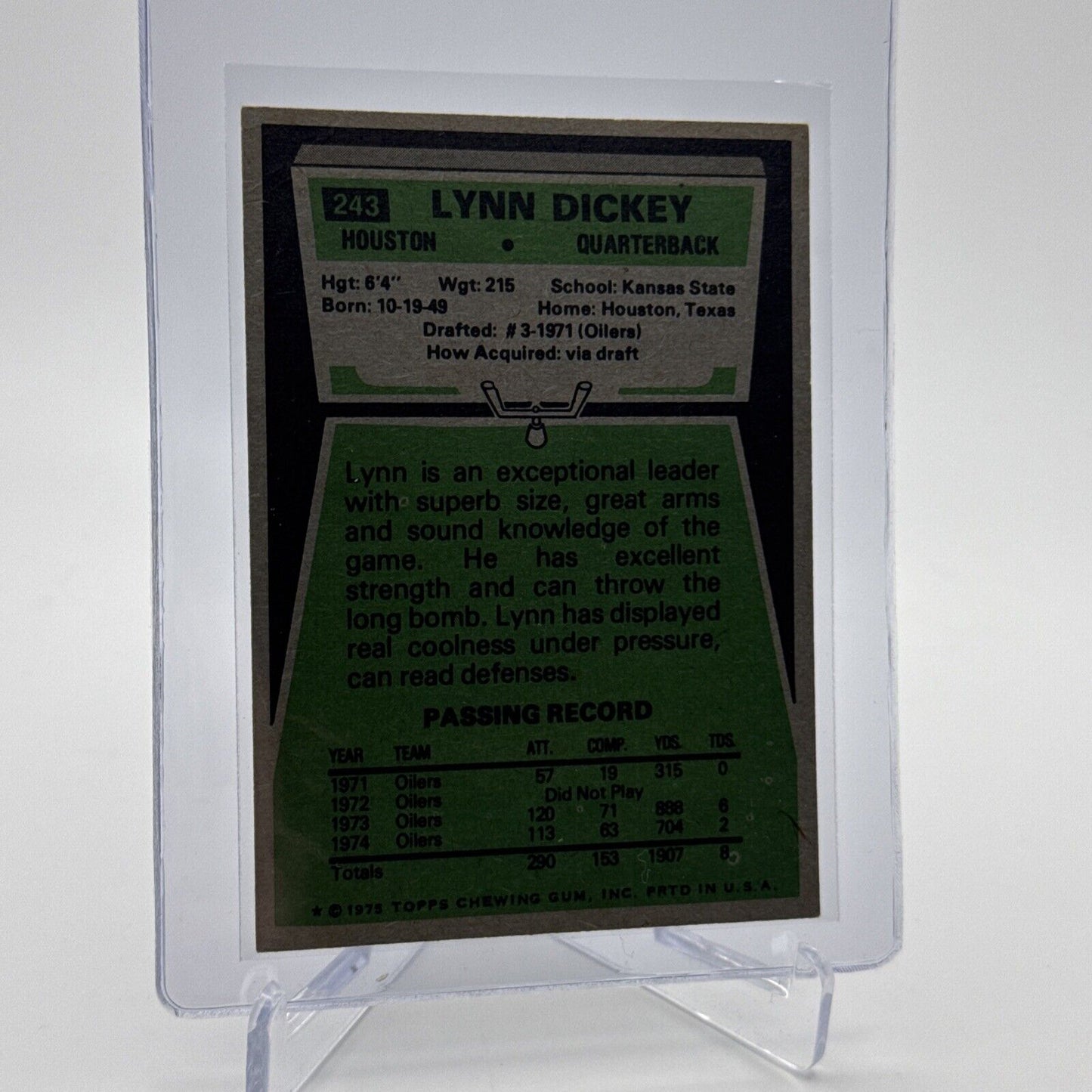 1975 Topps Lynn Dickey Football Card #243 NM Quality #7 FREE SHIPPING