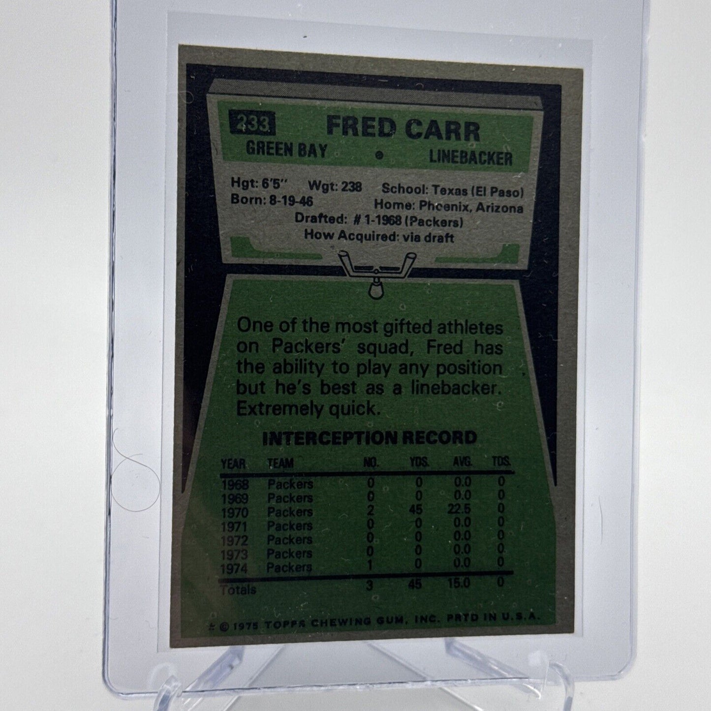 1975 Topps Fred Carr Football Card #233 NM Quality #4 FREE SHIPPING