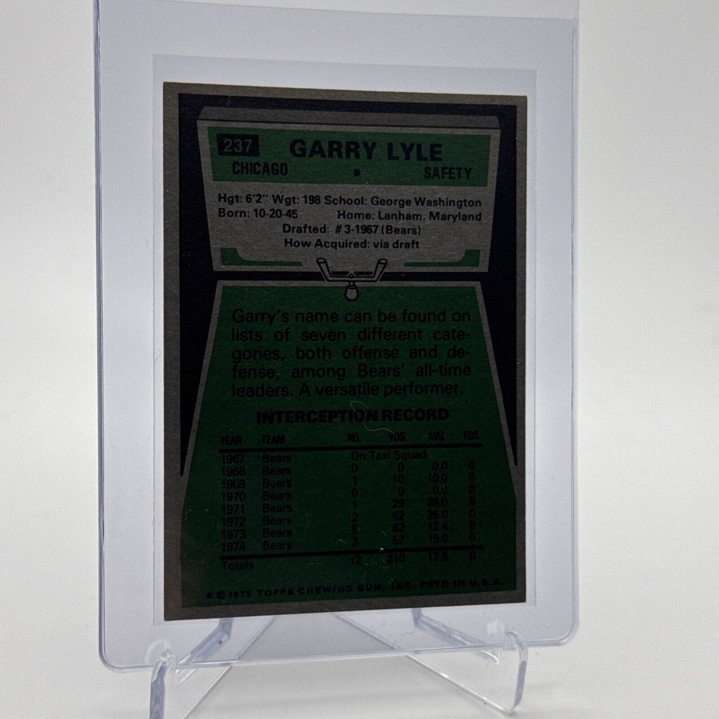 1975 Topps Garry Lyle Football Card #237 NM Quality #4 FREE SHIPPING