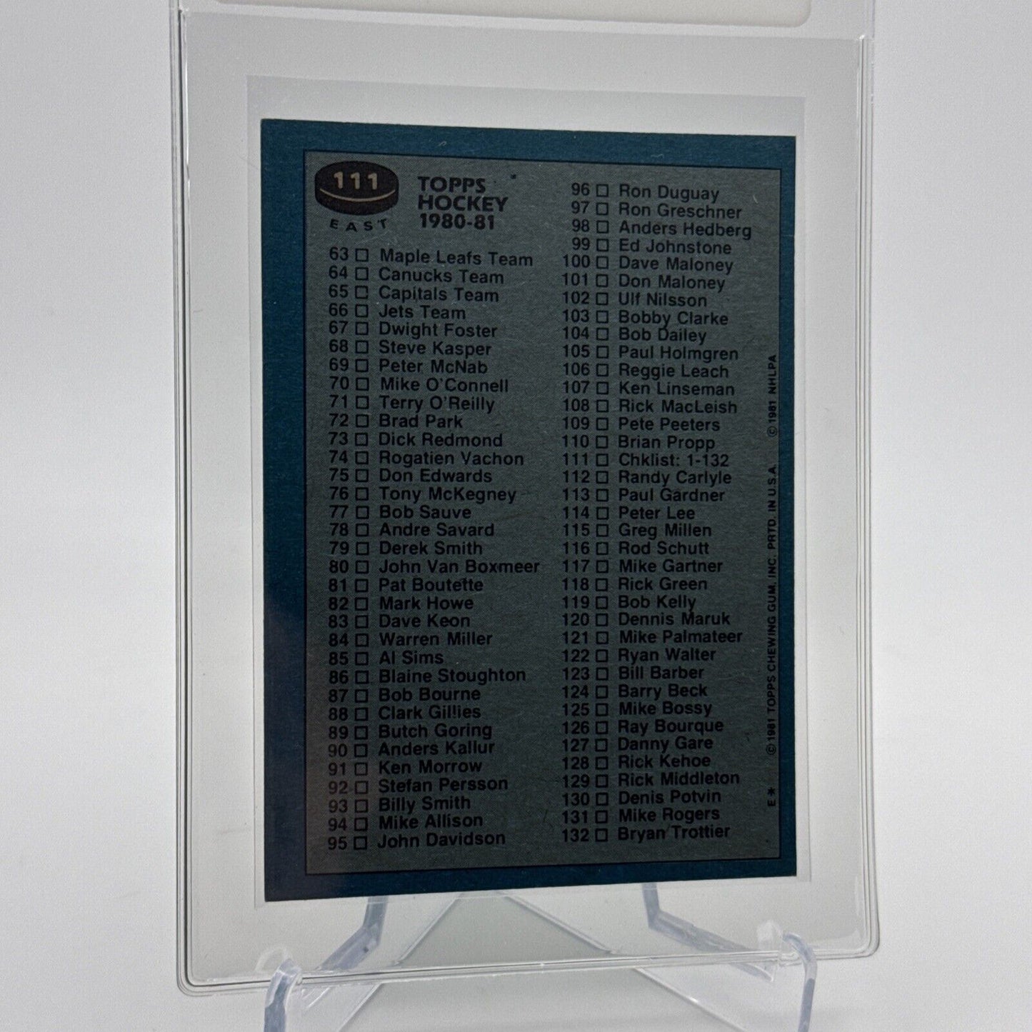 1981-82 Topps Hockey Checklist Unmarked Card #111 NM-MT Quality FREE SHIPPING