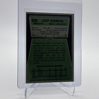 1975 Topps Jeff Siemon Football Card #268 NM Quality #4 FREE SHIPPING