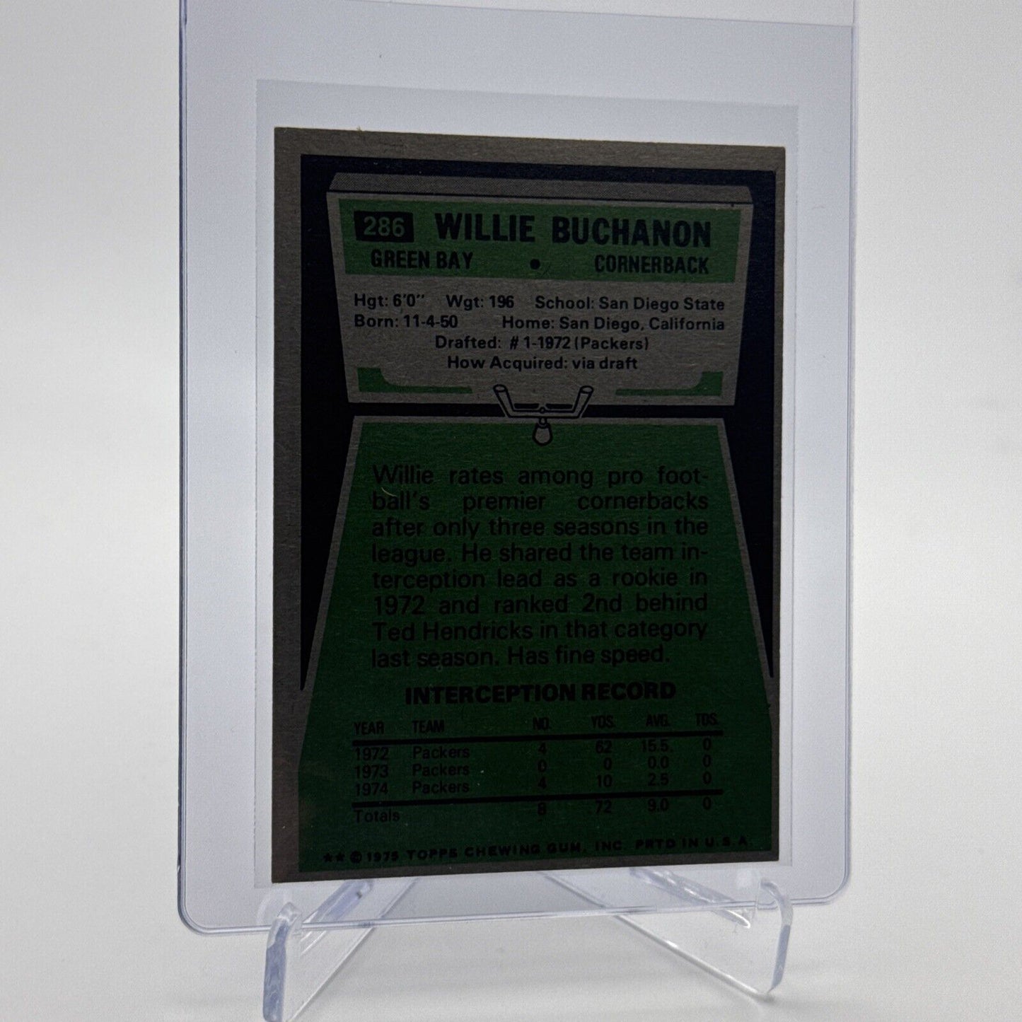 1975 Topps Willie Buchanon Football Card #286 NM Quality #2 FREE SHIPPING