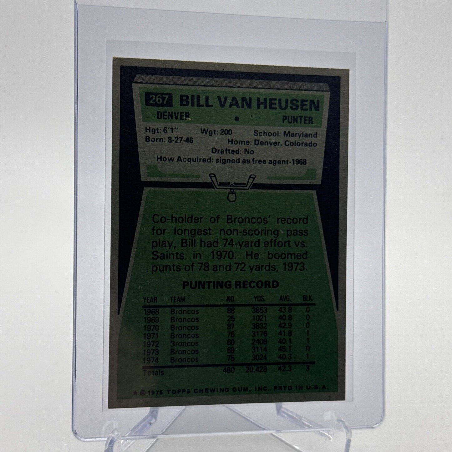 1975 Topps Bill Van Heusen Football Card #267 NM Quality #2 FREE SHIPPING