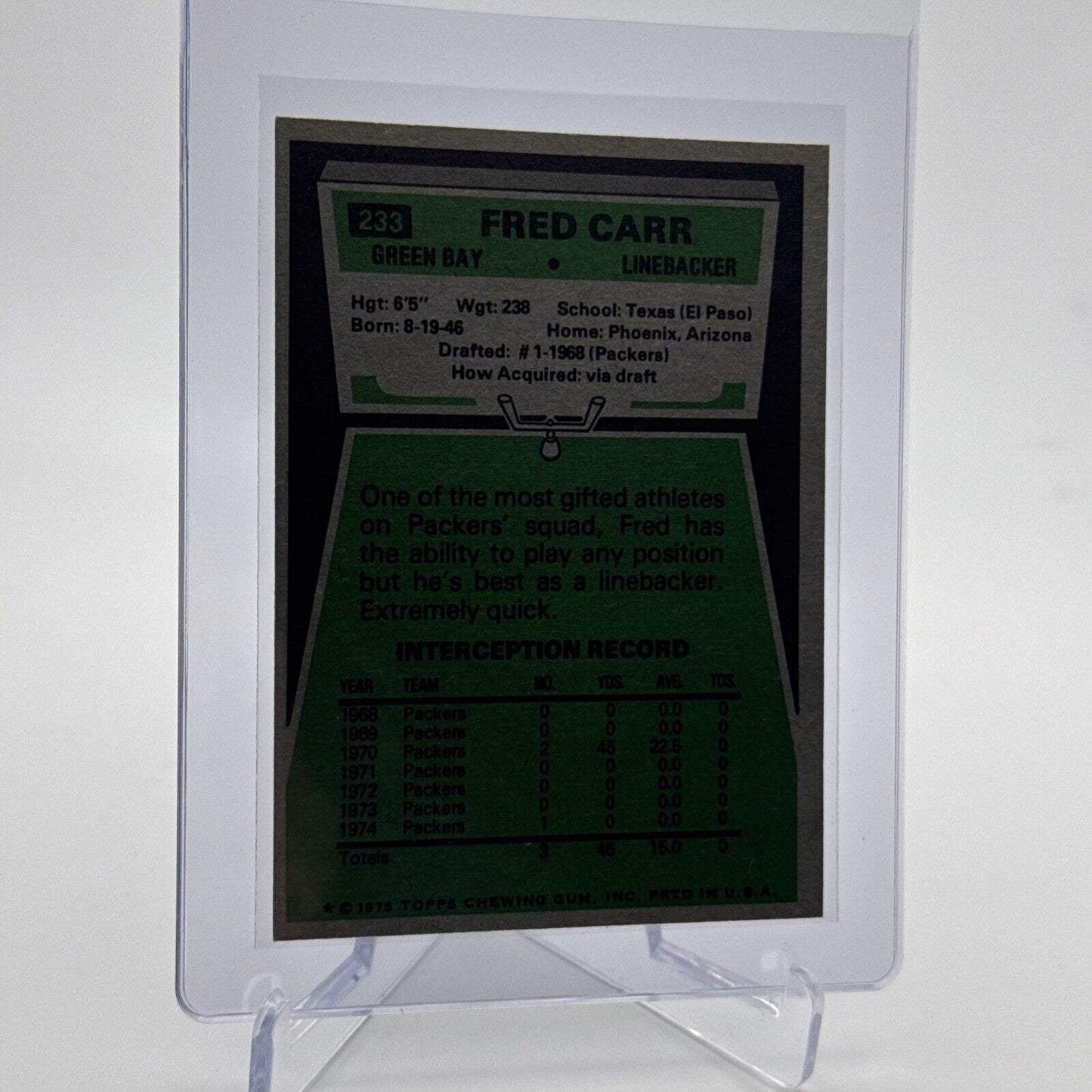 1975 Topps Fred Carr Football Card #233 NM Quality #3 FREE SHIPPING