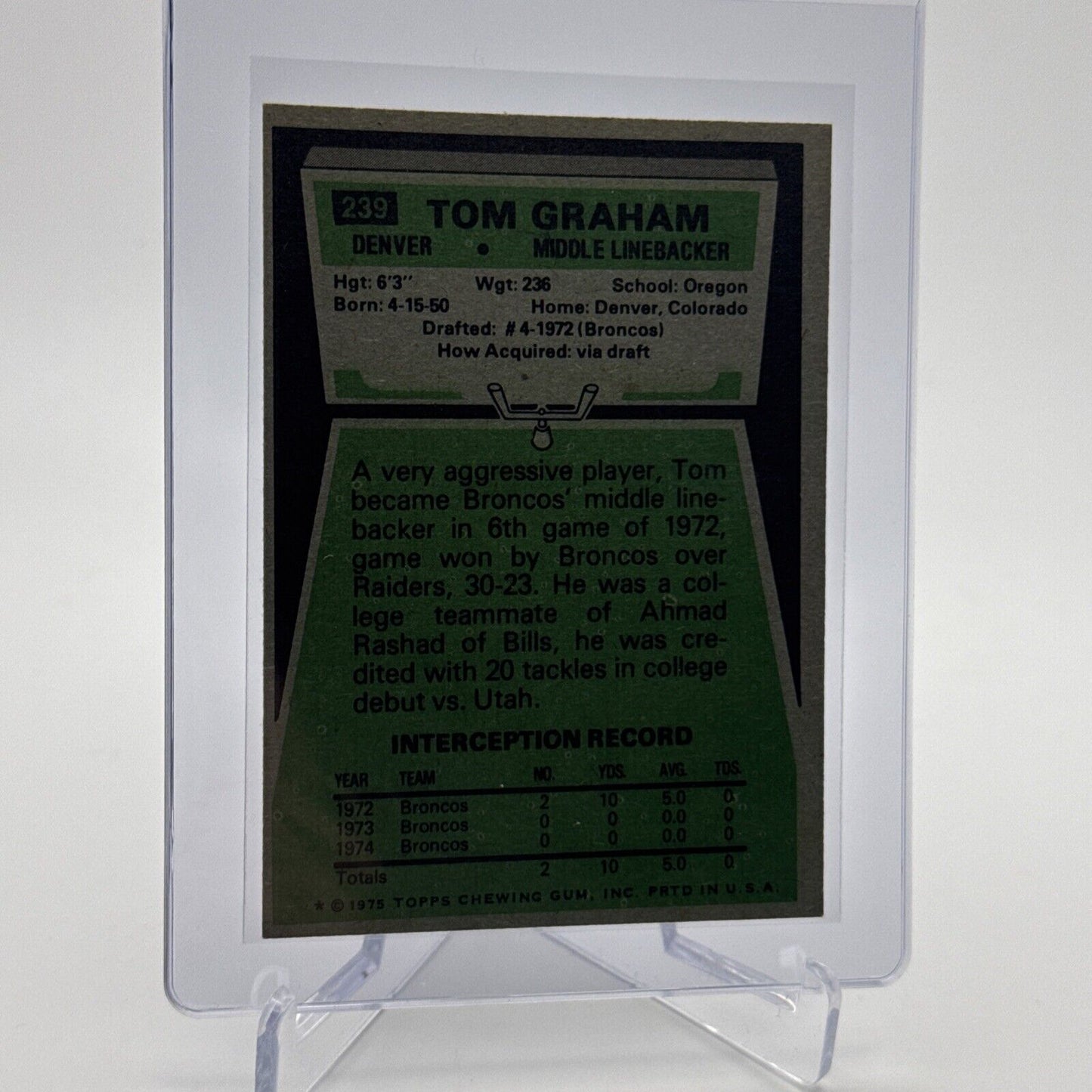 1975 Topps Tom Graham Football Card #239 NM Quality #4 FREE SHIPPING