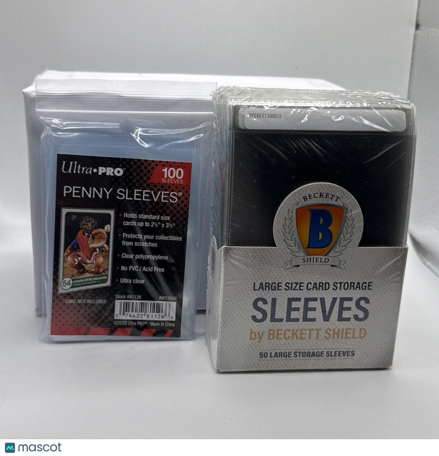 Beckett Shield Large Size Semi-Rigid Sleeves Pack of 50 AND 100 Ultra Pro Penny
